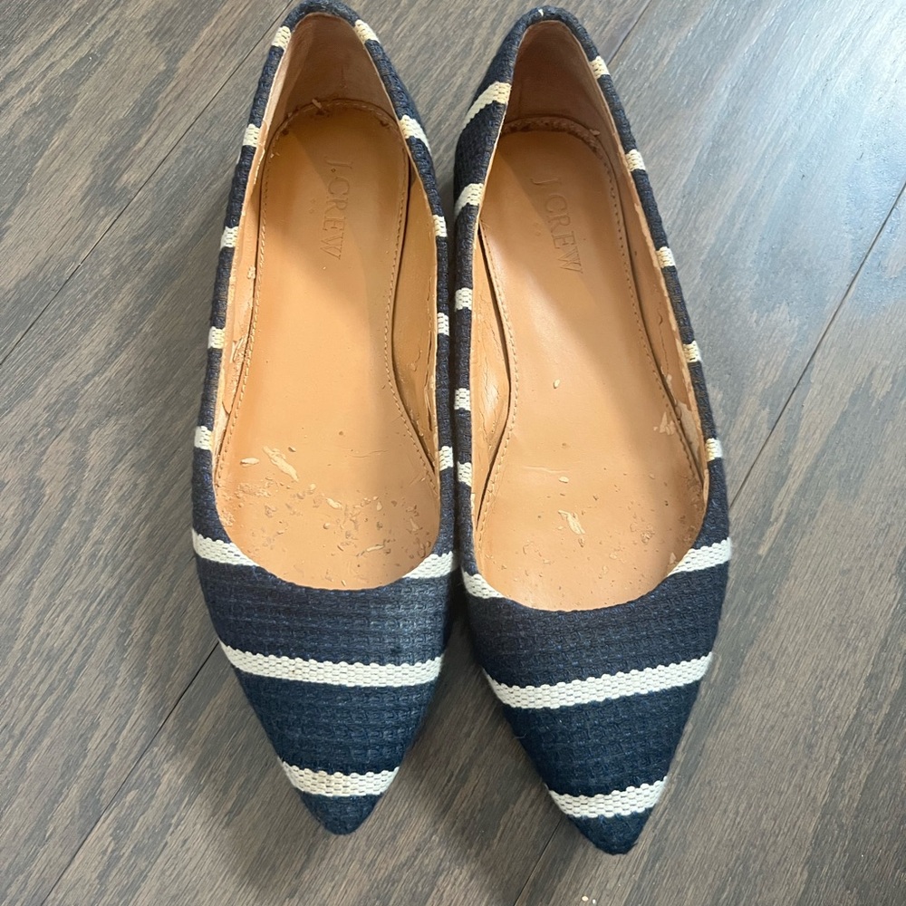 JCREW Navy and White Striped Flats